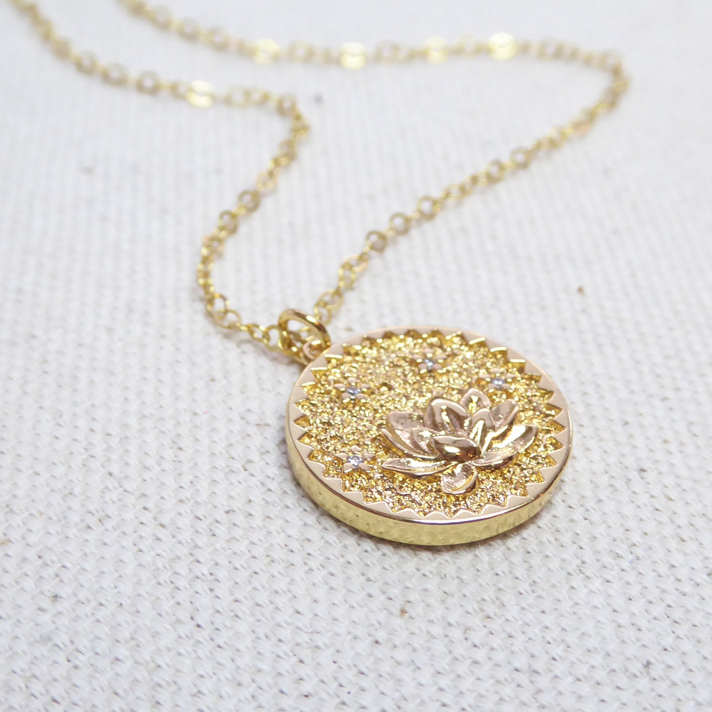 Gold Flower Coin Medallion Necklace – Layering Necklace With Dainty Floral Pendant
