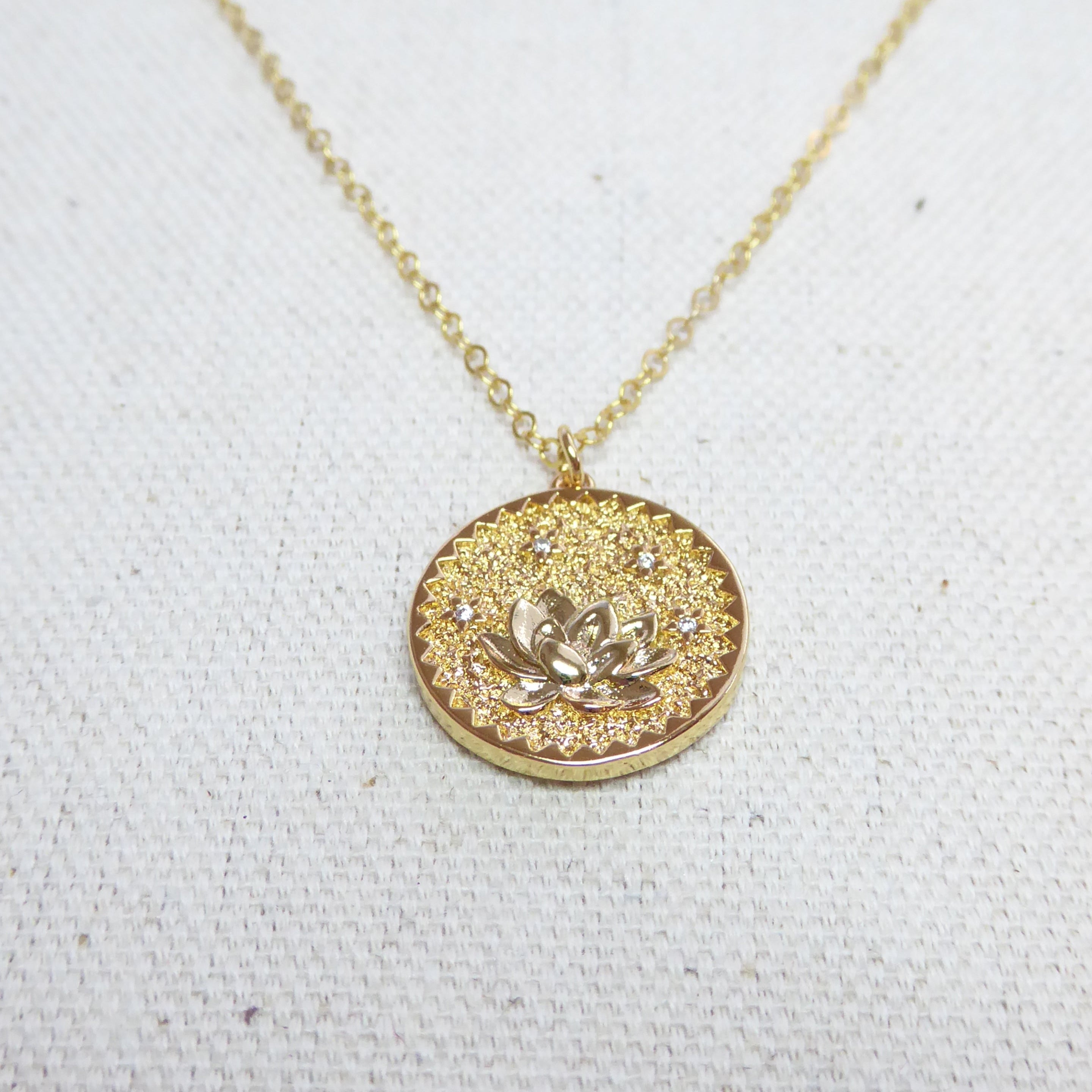 Gold Flower Coin Medallion Necklace – Layering Necklace With Dainty Floral Pendant