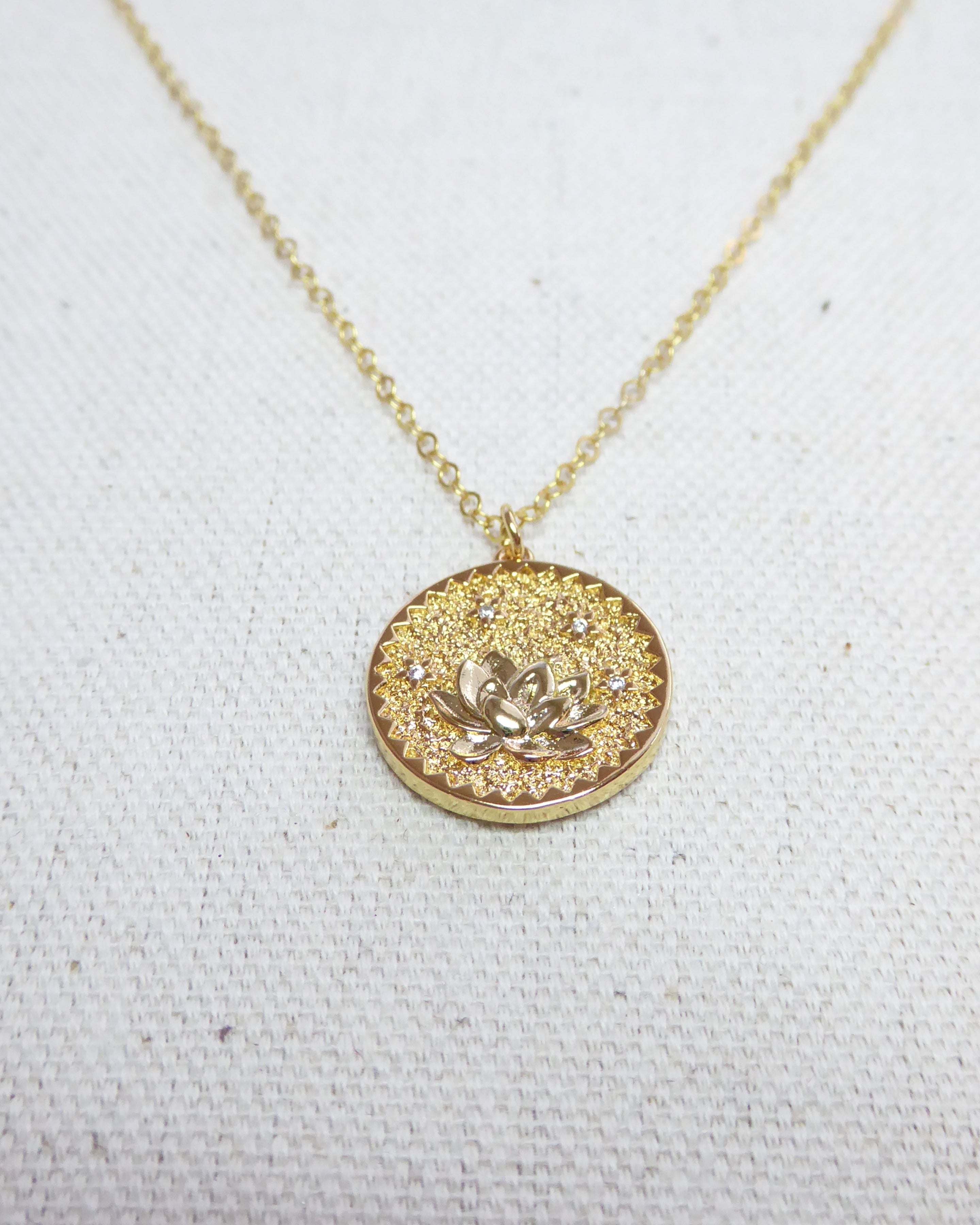 Gold Flower Coin Medallion Necklace – Layering Necklace With Dainty Floral Pendant