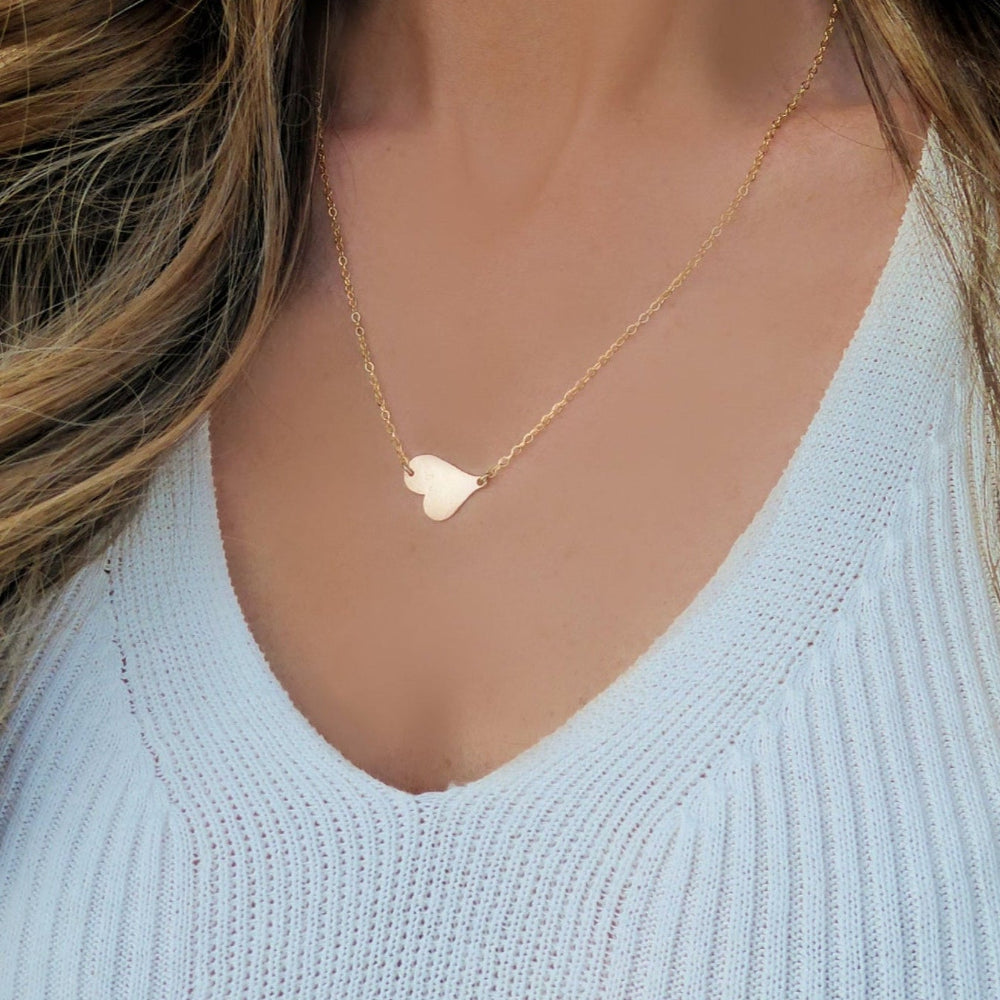 Sideways Hammered Heart Necklace For Women
