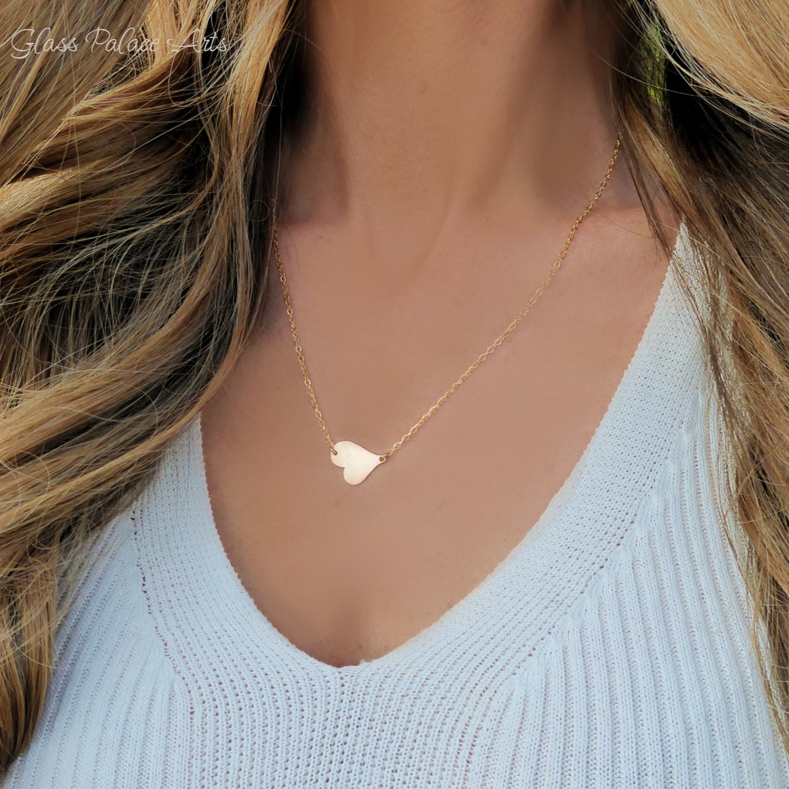 Sideways Hammered Heart Necklace For Women
