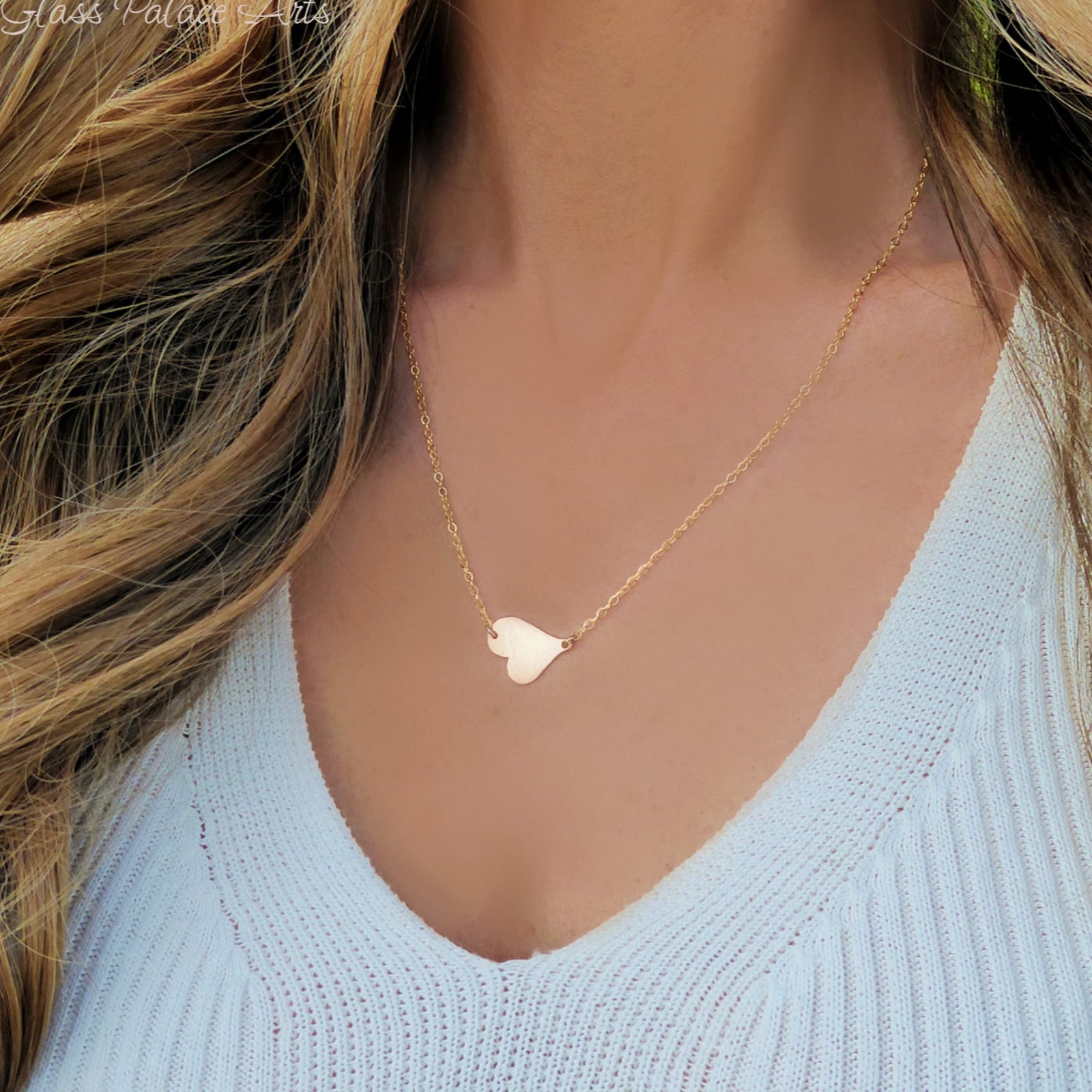 Sideways Hammered Heart Necklace For Women