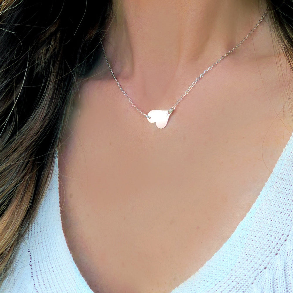 Sideways Hammered Heart Necklace For Women