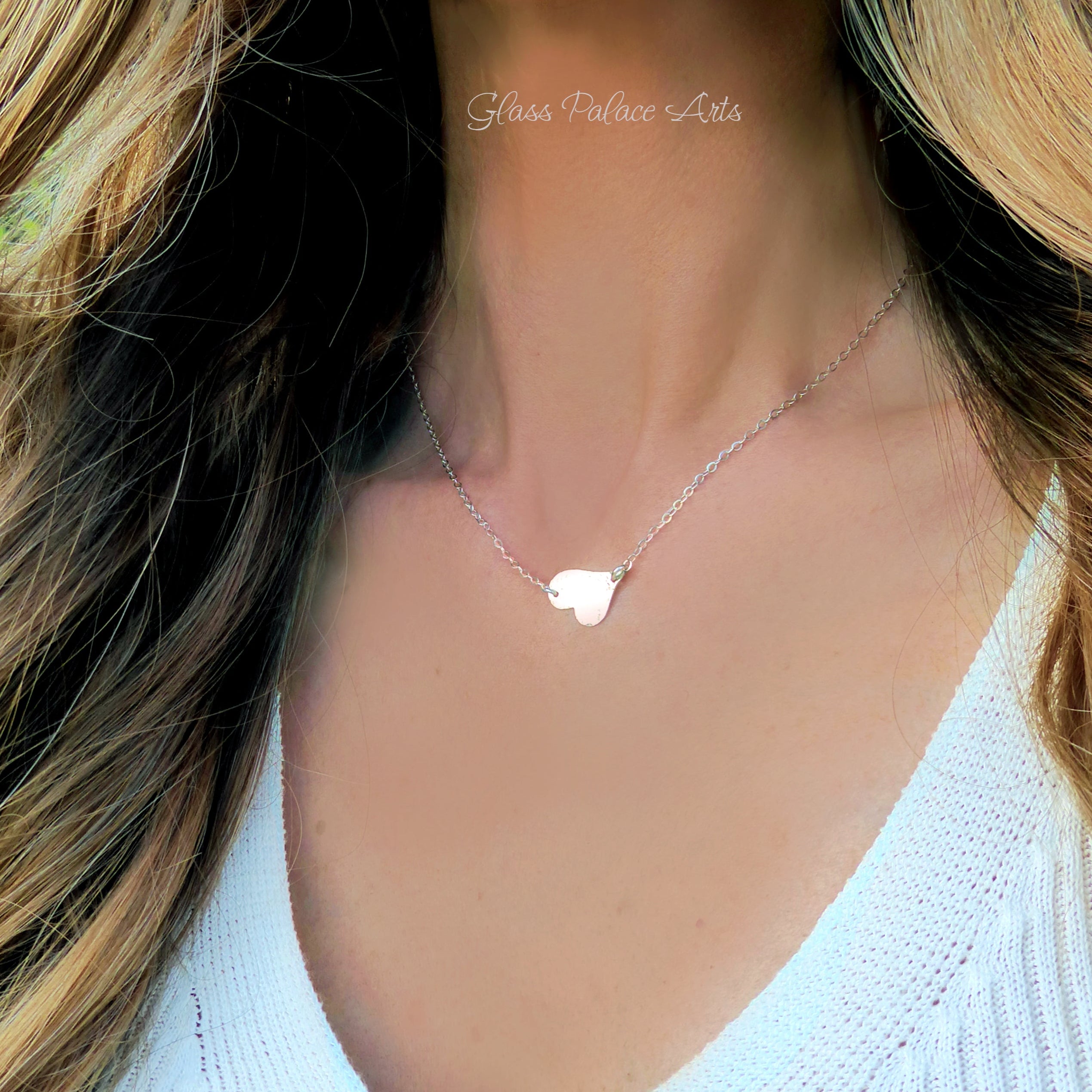 Sideways Hammered Heart Necklace For Women