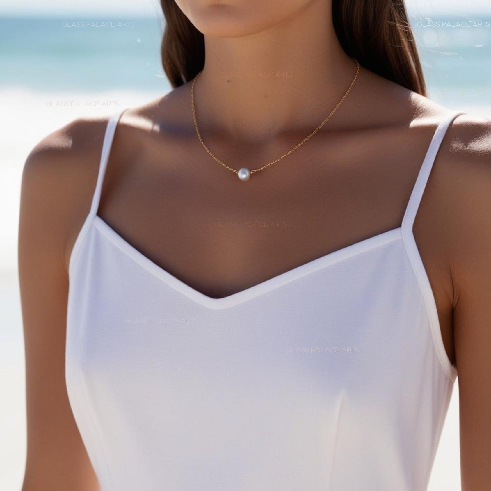 floating round freshwater pearl pendant necklace for women on gold chain