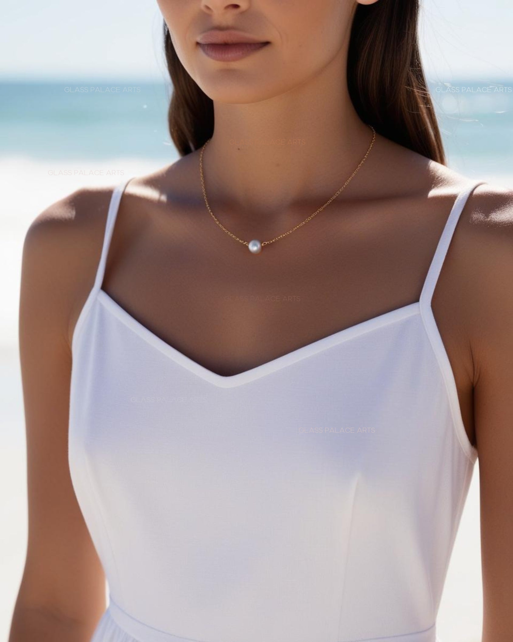 floating round freshwater pearl pendant necklace for women on gold chain