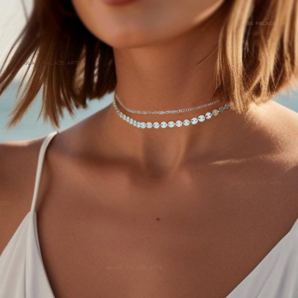 Silver Choker Chain Necklace Set