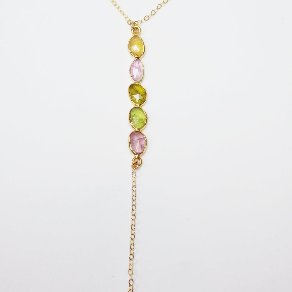 tourmaline lariat y necklace with mixed color gemstones