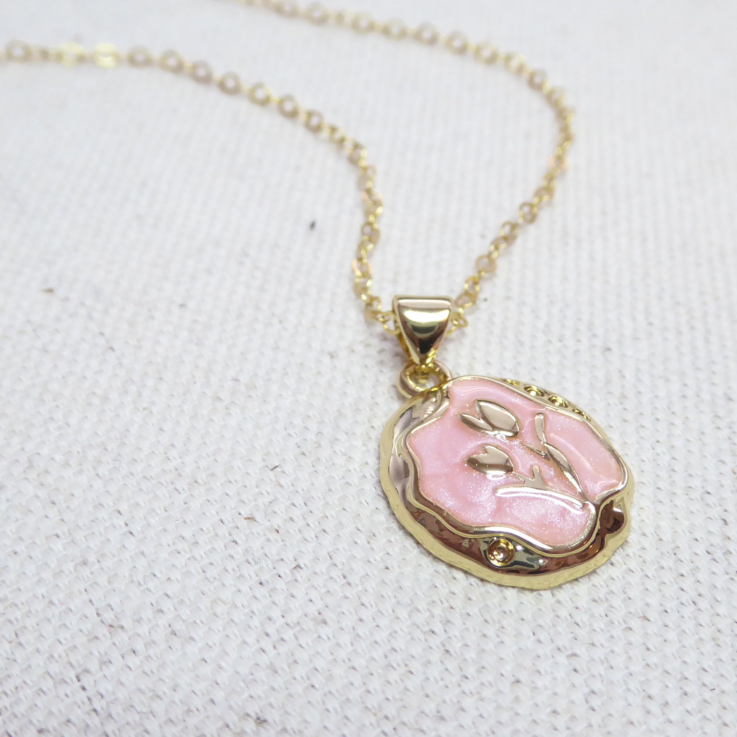 Floral Charm Pendant Necklace - Romantic Dainty Pink Tulip Pendant