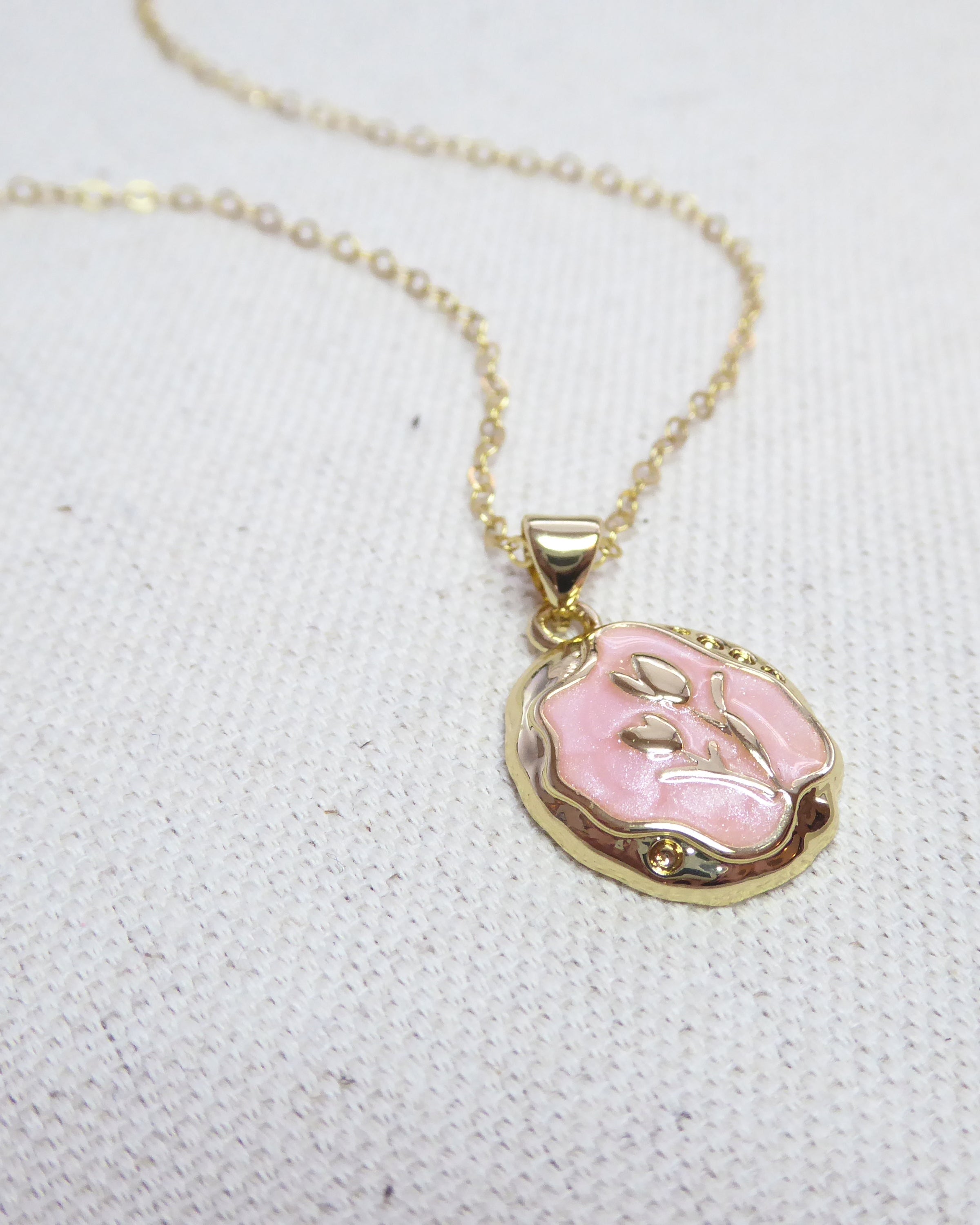 Floral Charm Pendant Necklace - Romantic Dainty Pink Tulip Pendant