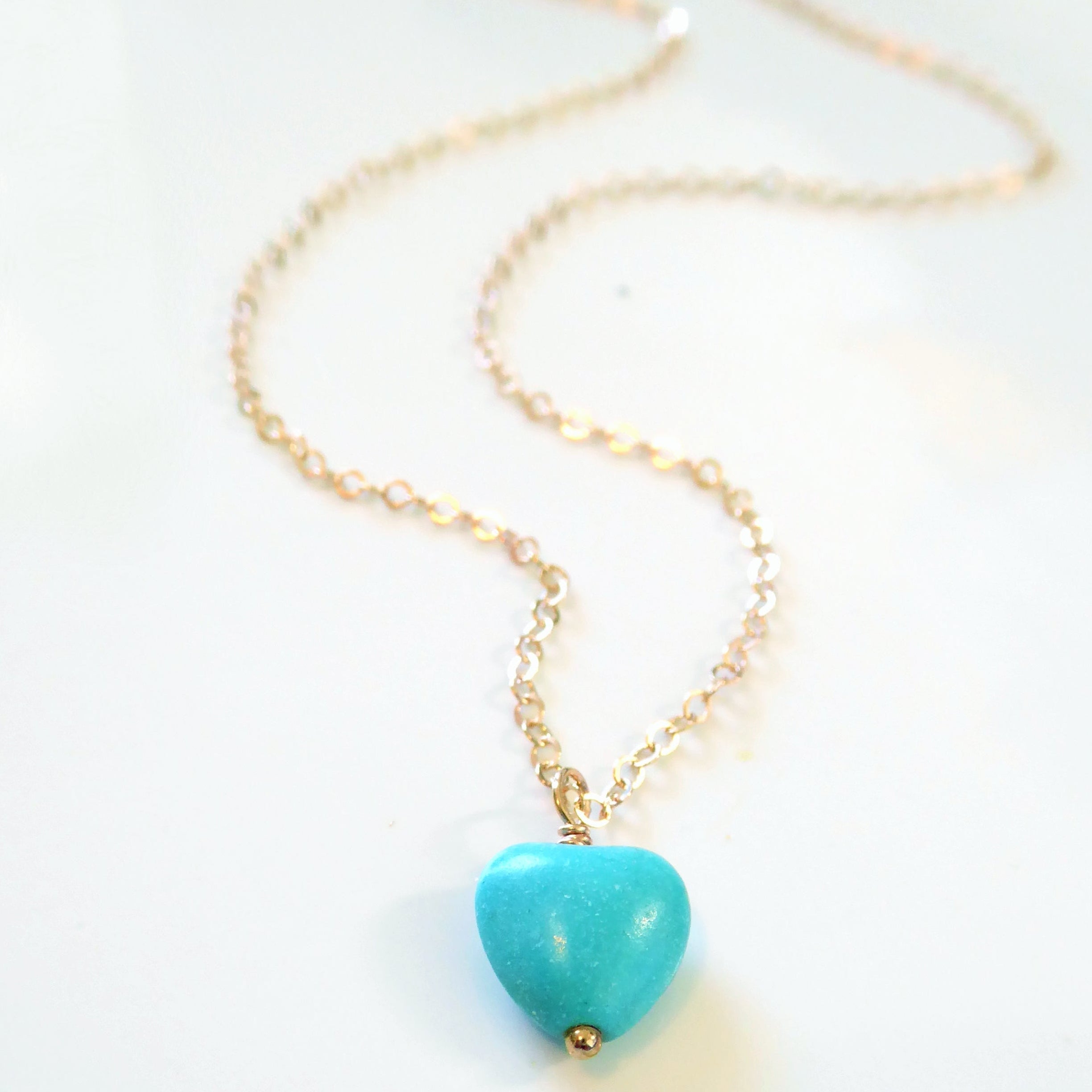 Tiny Turquoise Heart Necklace For Women - Sterling Silver, 14k Gold Fill