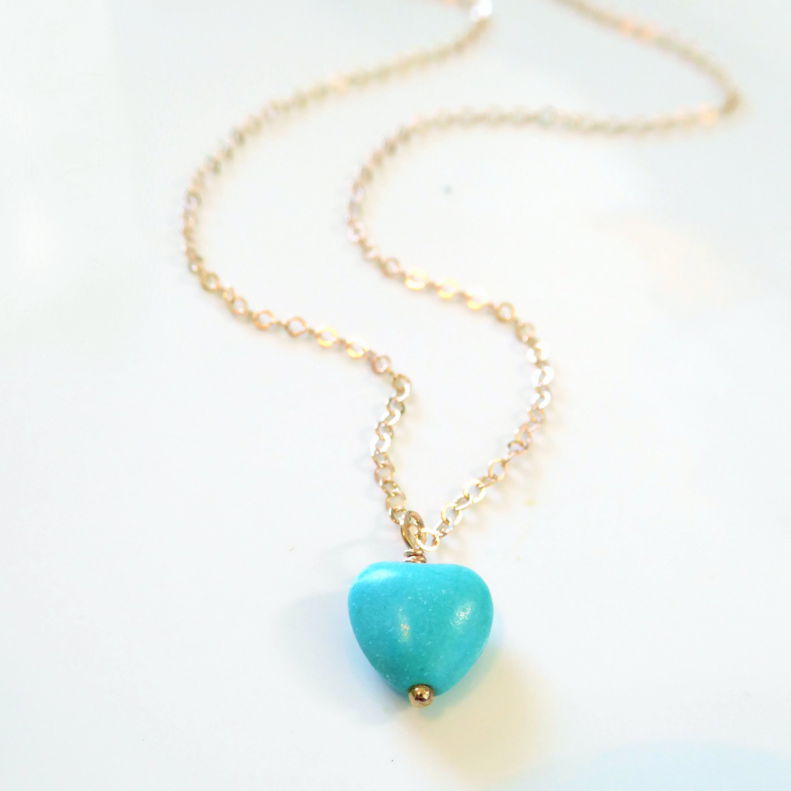 Tiny Turquoise Heart Necklace For Women - Sterling Silver, 14k Gold Fill