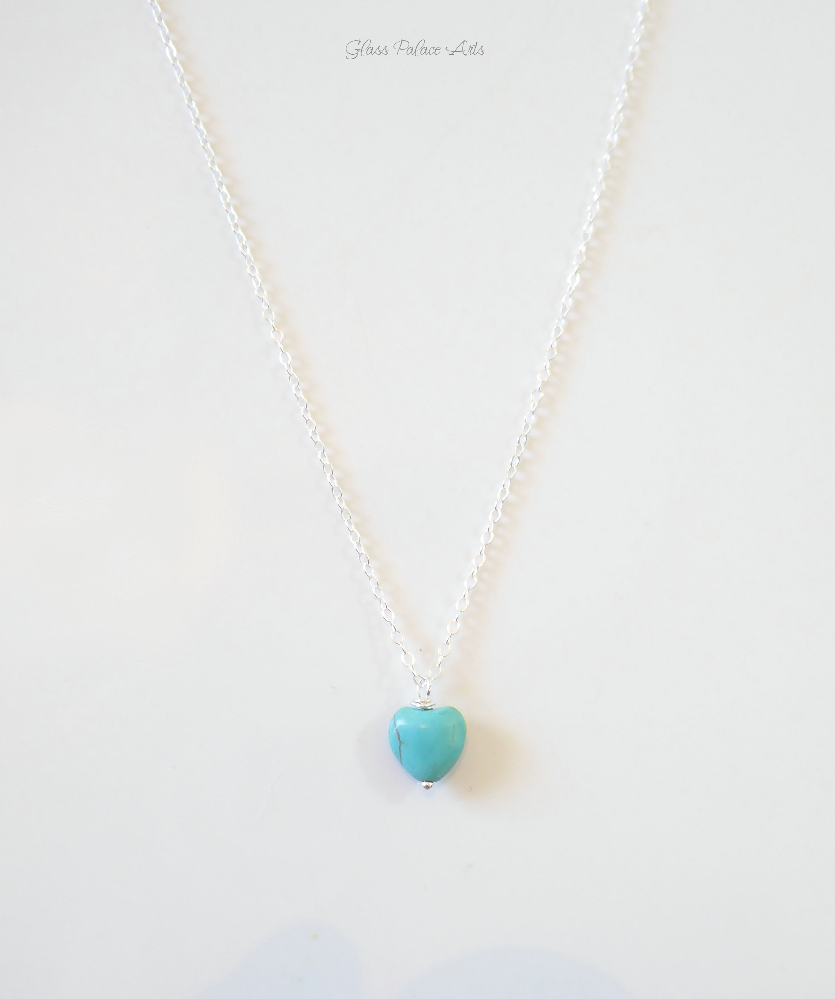 Tiny Turquoise Heart Necklace For Women - Sterling Silver, 14k Gold Fill