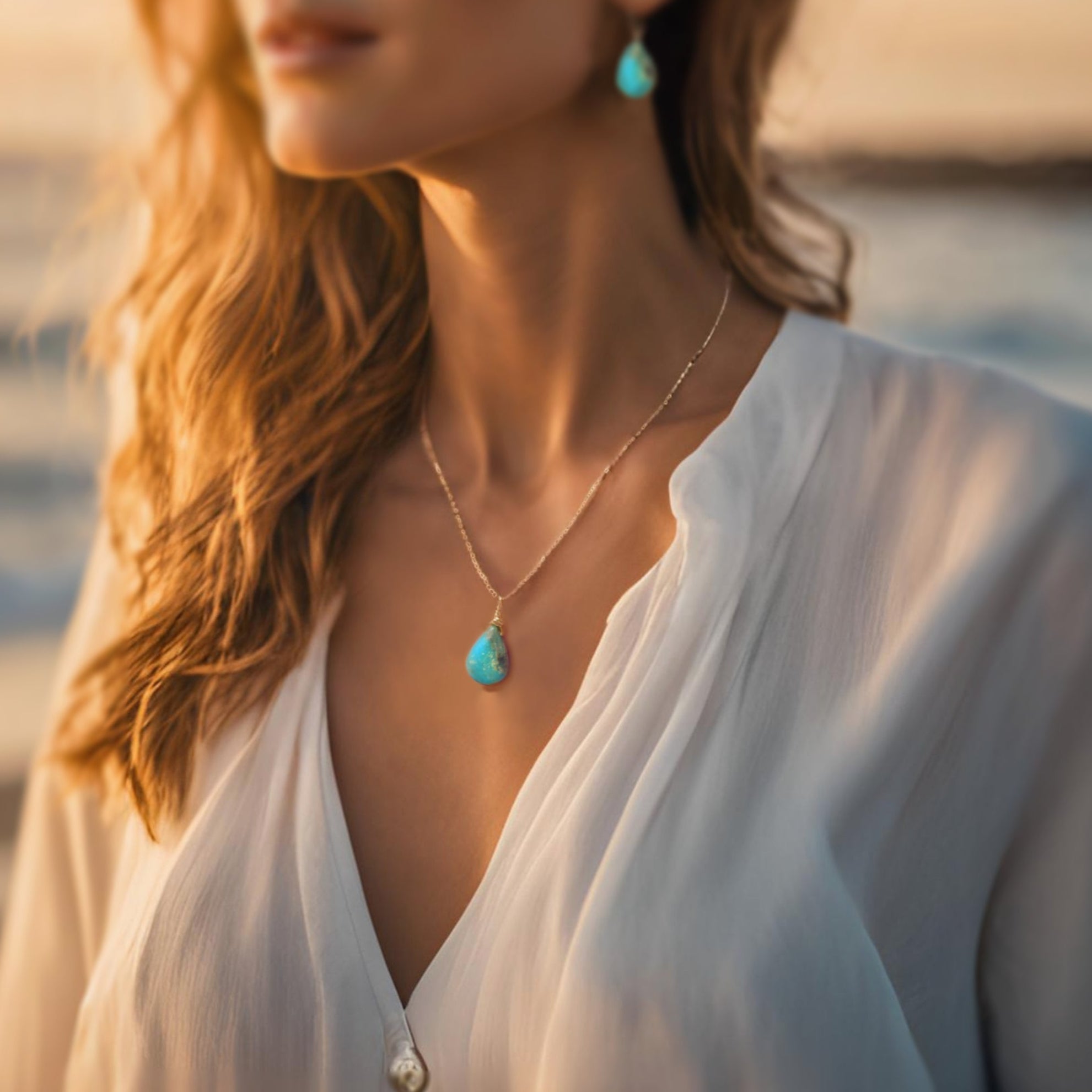 Genuine Sleeping Beauty Turquoise Teardrop Necklace