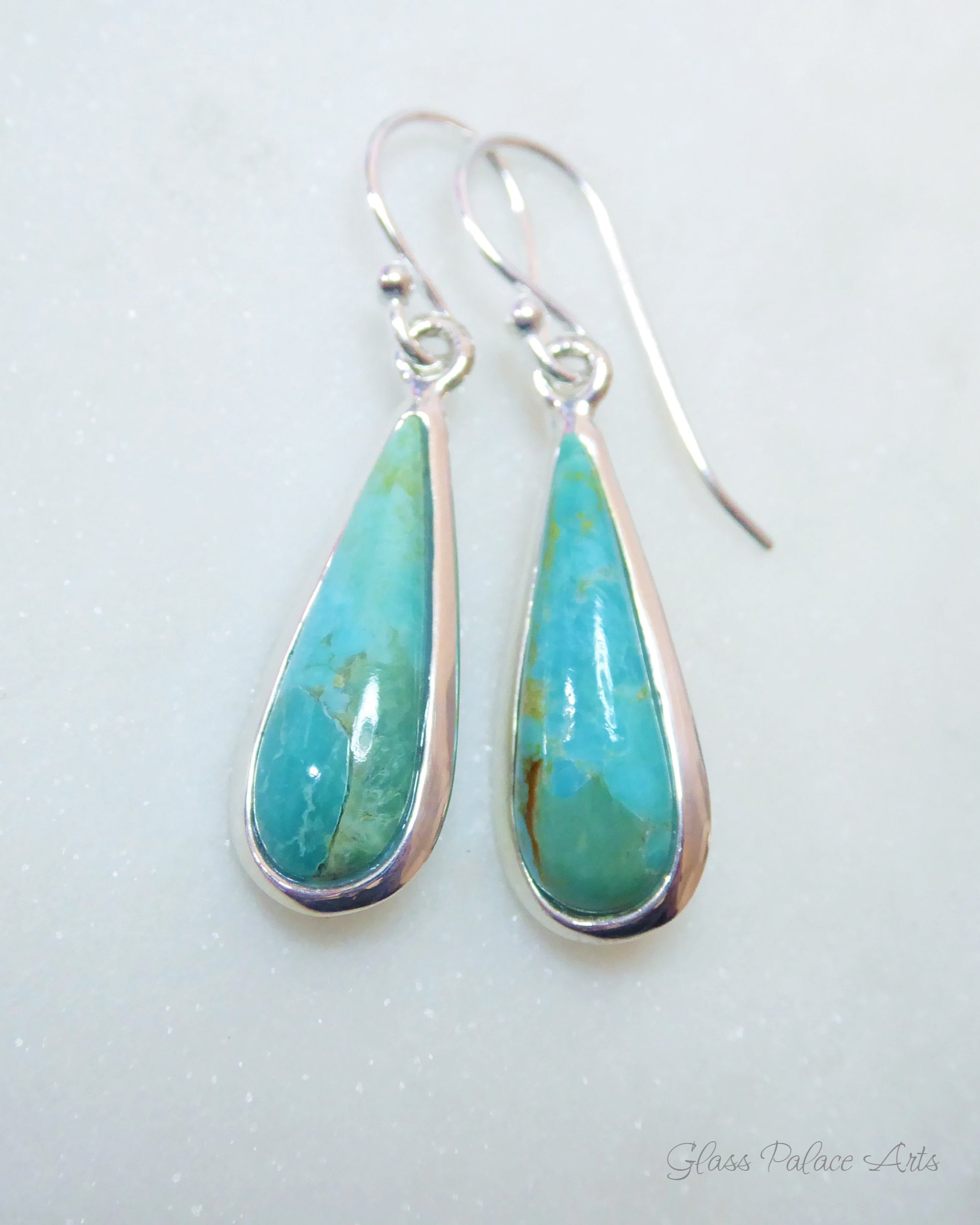 Turquoise Teardrop Pendant Earrings ~ 925 Sterling Silver