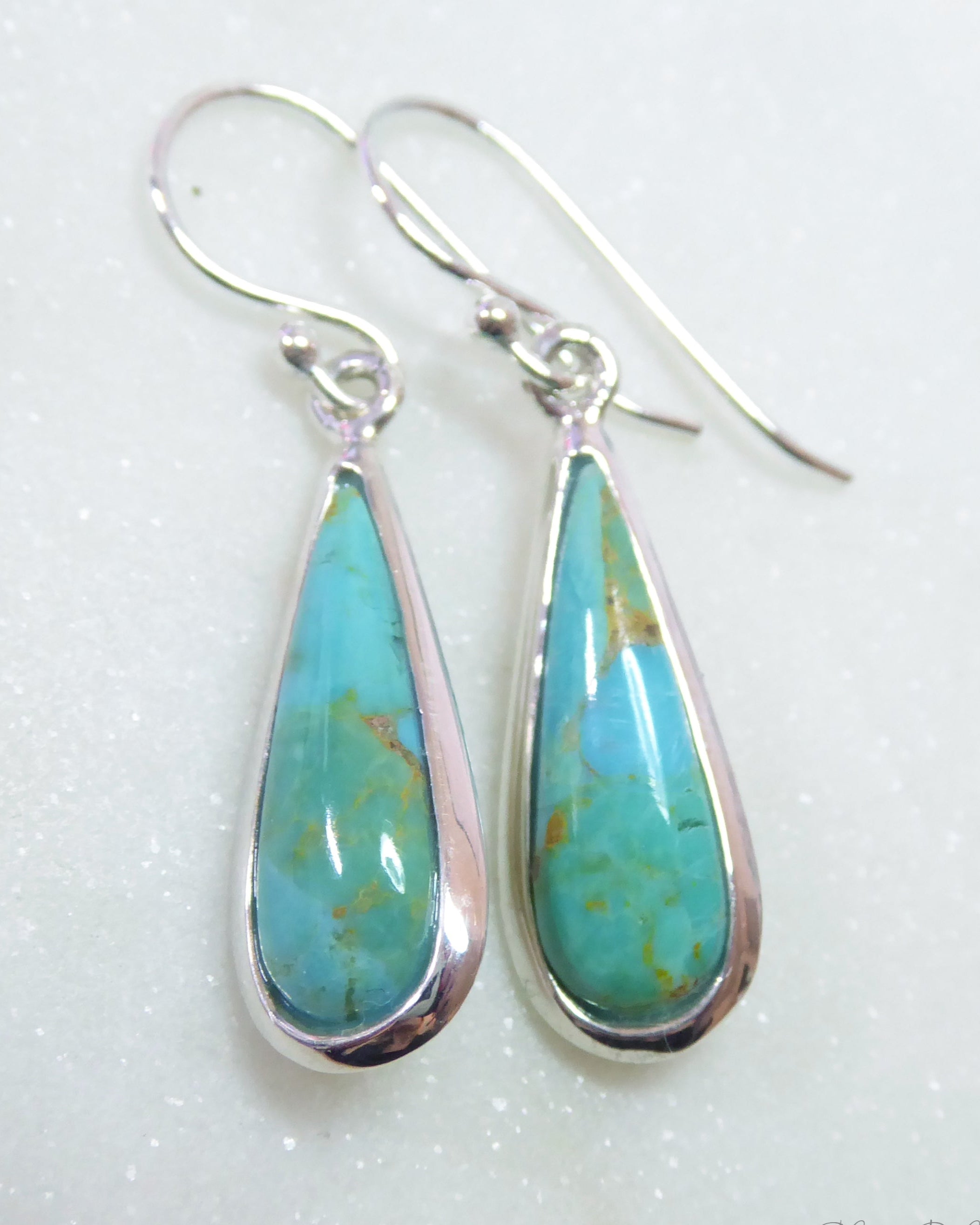 Turquoise Teardrop Pendant Earrings ~ 925 Sterling Silver
