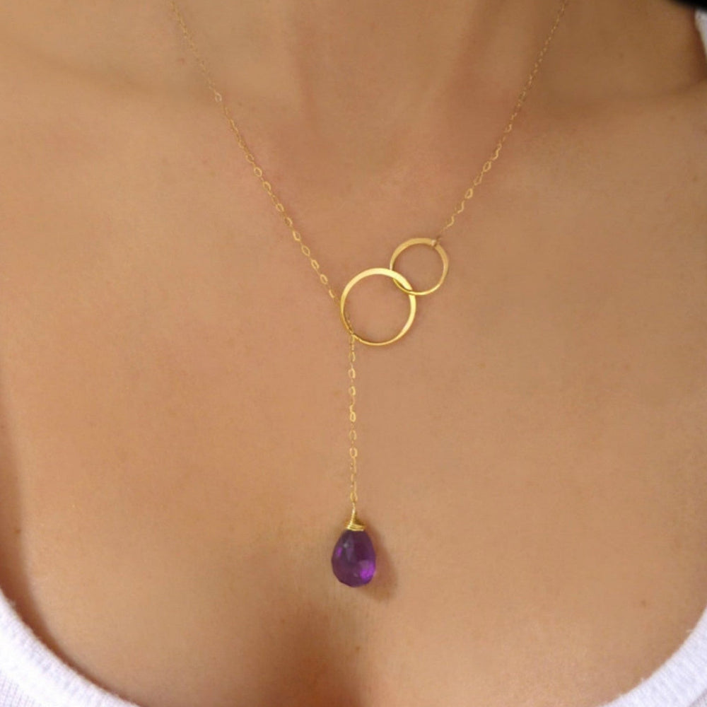 Amethyst Lariat Y Necklace For Women - No Clasp