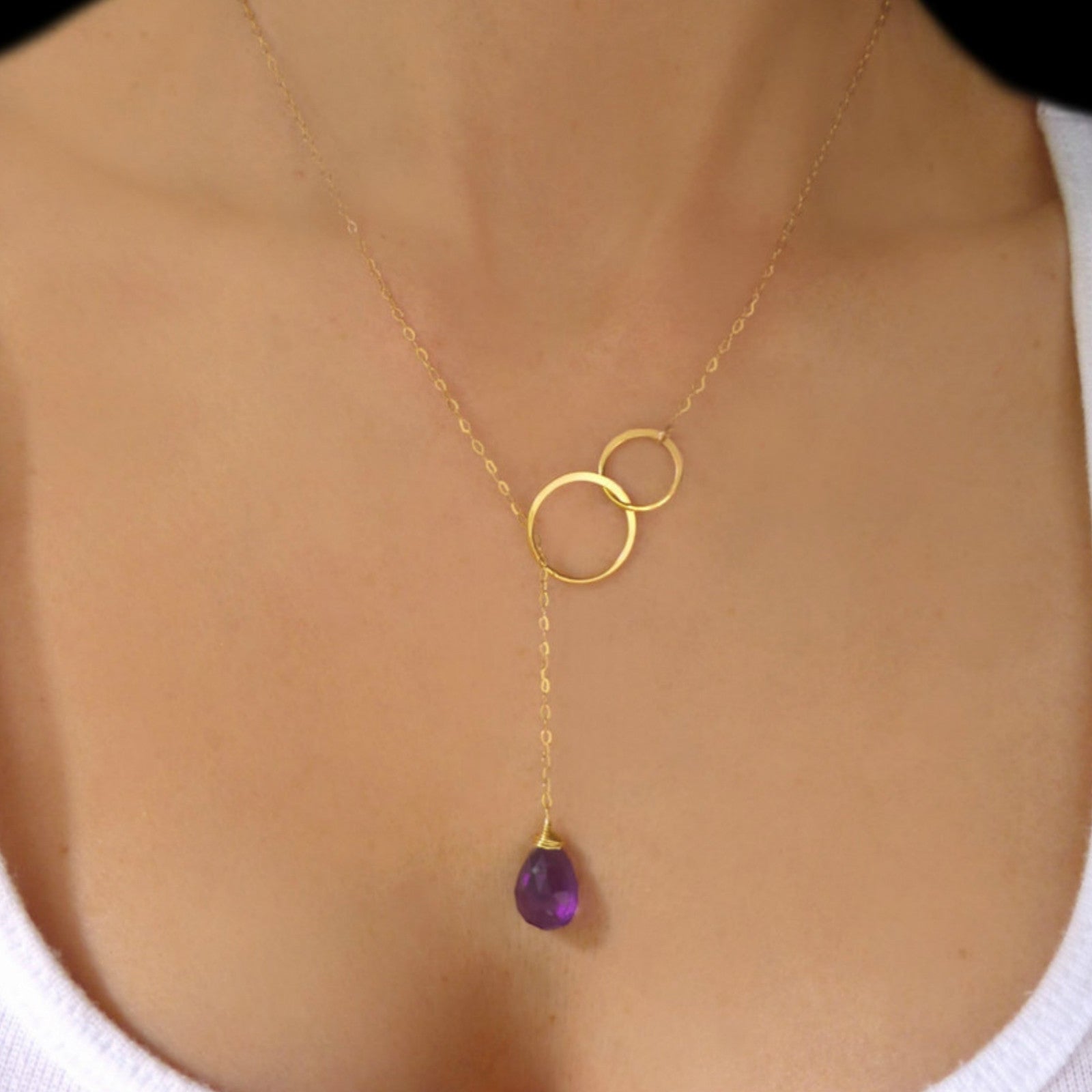 Amethyst Lariat Y Necklace For Women - No Clasp