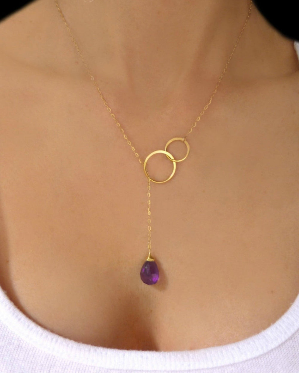 Amethyst Lariat Y Necklace For Women - No Clasp