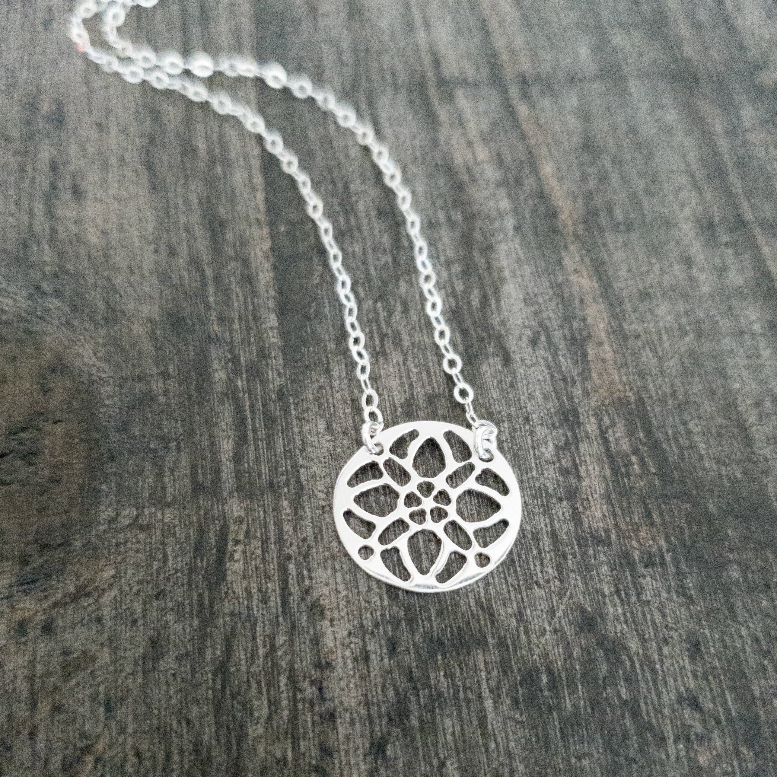 Sterling Silver Medallion Pendant Necklace For Women With Circle Filigree Pattern