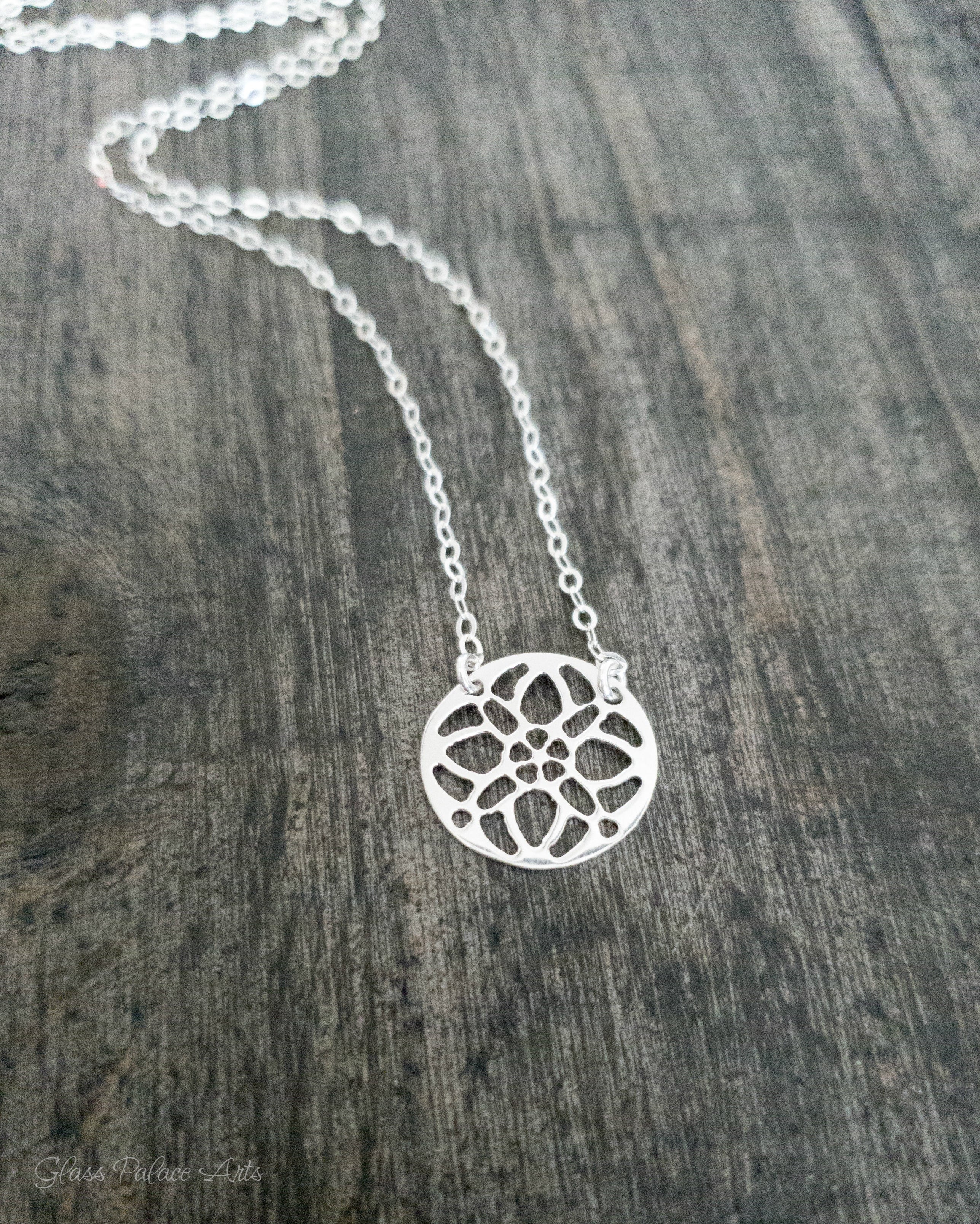 Sterling Silver Medallion Pendant Necklace For Women With Circle Filigree Pattern