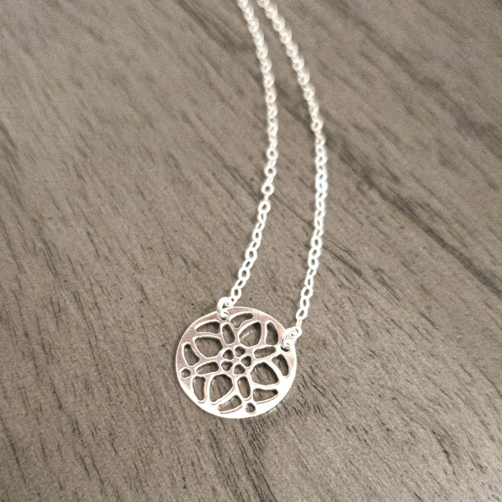 Sterling Silver Medallion Pendant Necklace For Women With Circle Filigree Pattern