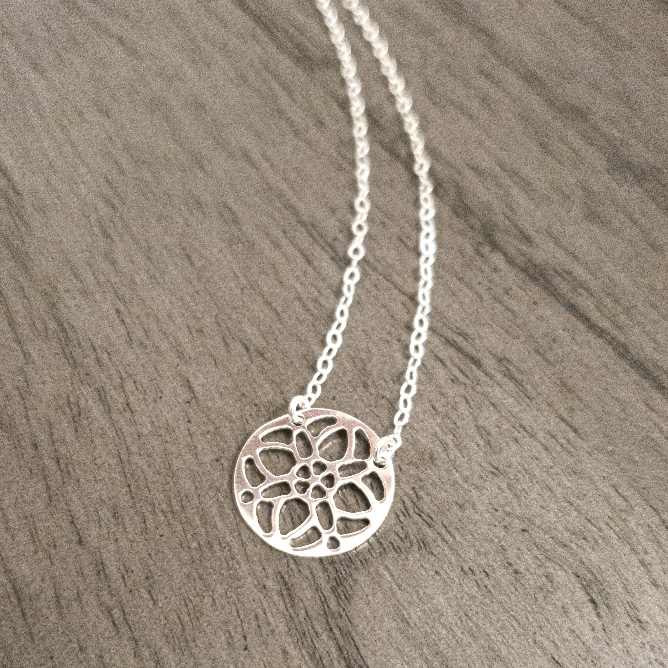 Sterling Silver Medallion Pendant Necklace For Women With Circle Filigree Pattern