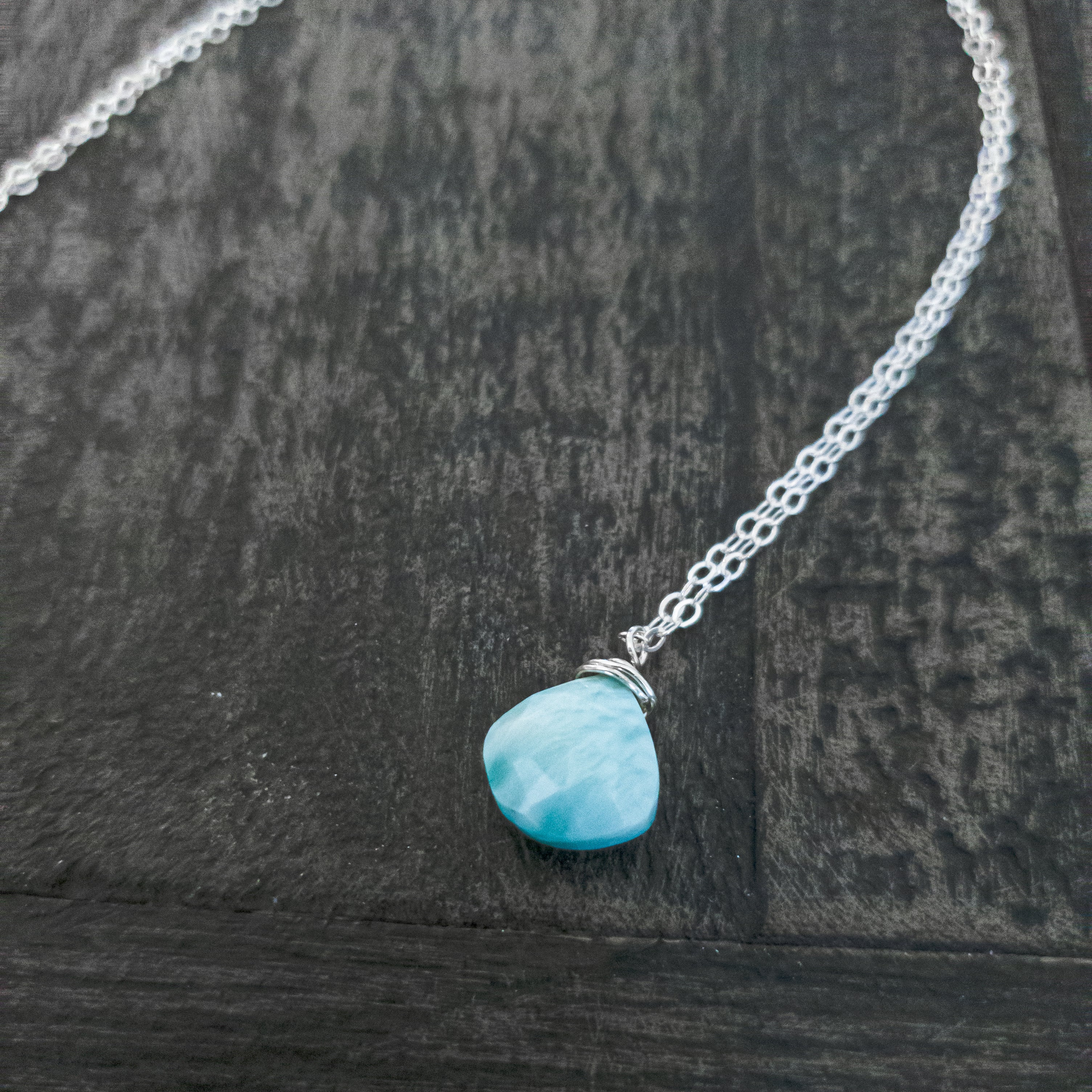 Larimar Necklace With Teardrop Pendant - 925 Sterling Silver, or 14k Gold Fill