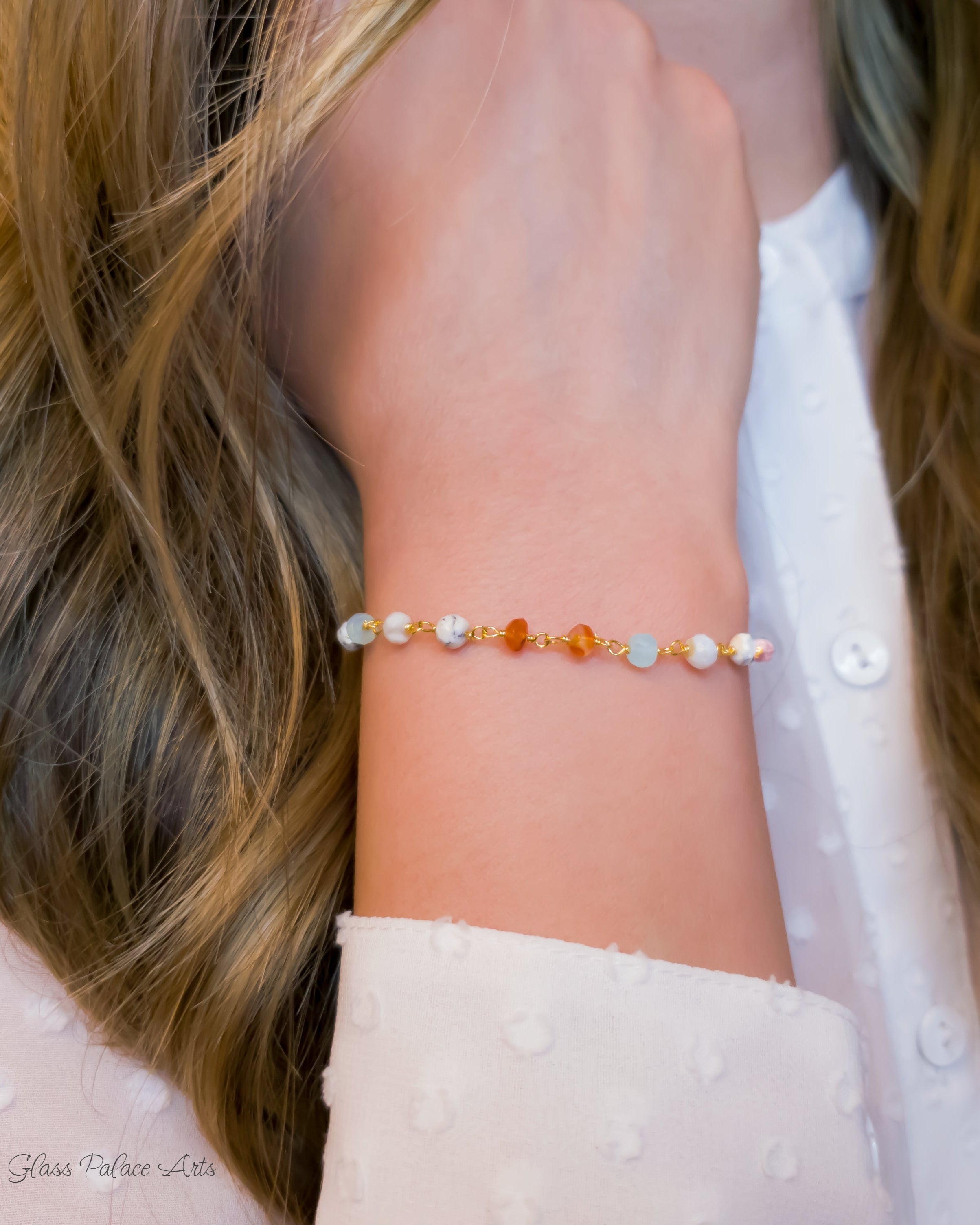 Multi Color Peruvian Opal Bracelet For Women - Sterling Silver or Gold