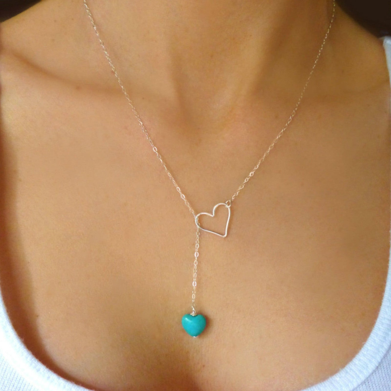 Sterling Silver Turquoise Heart Lariat Necklace