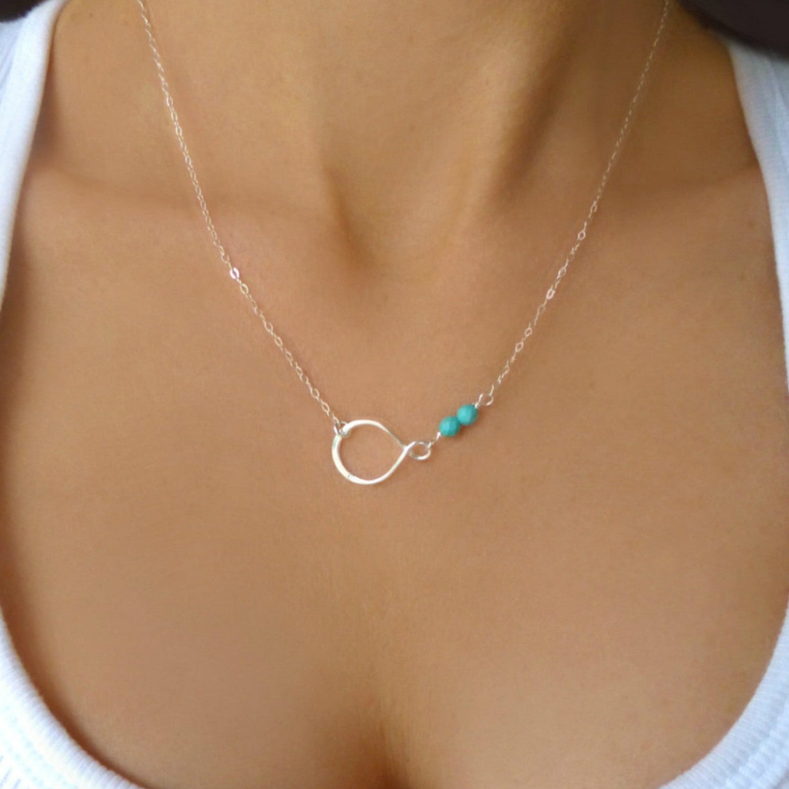 Beaded Turquoise Pendant Necklace For Women - Sterling Silver