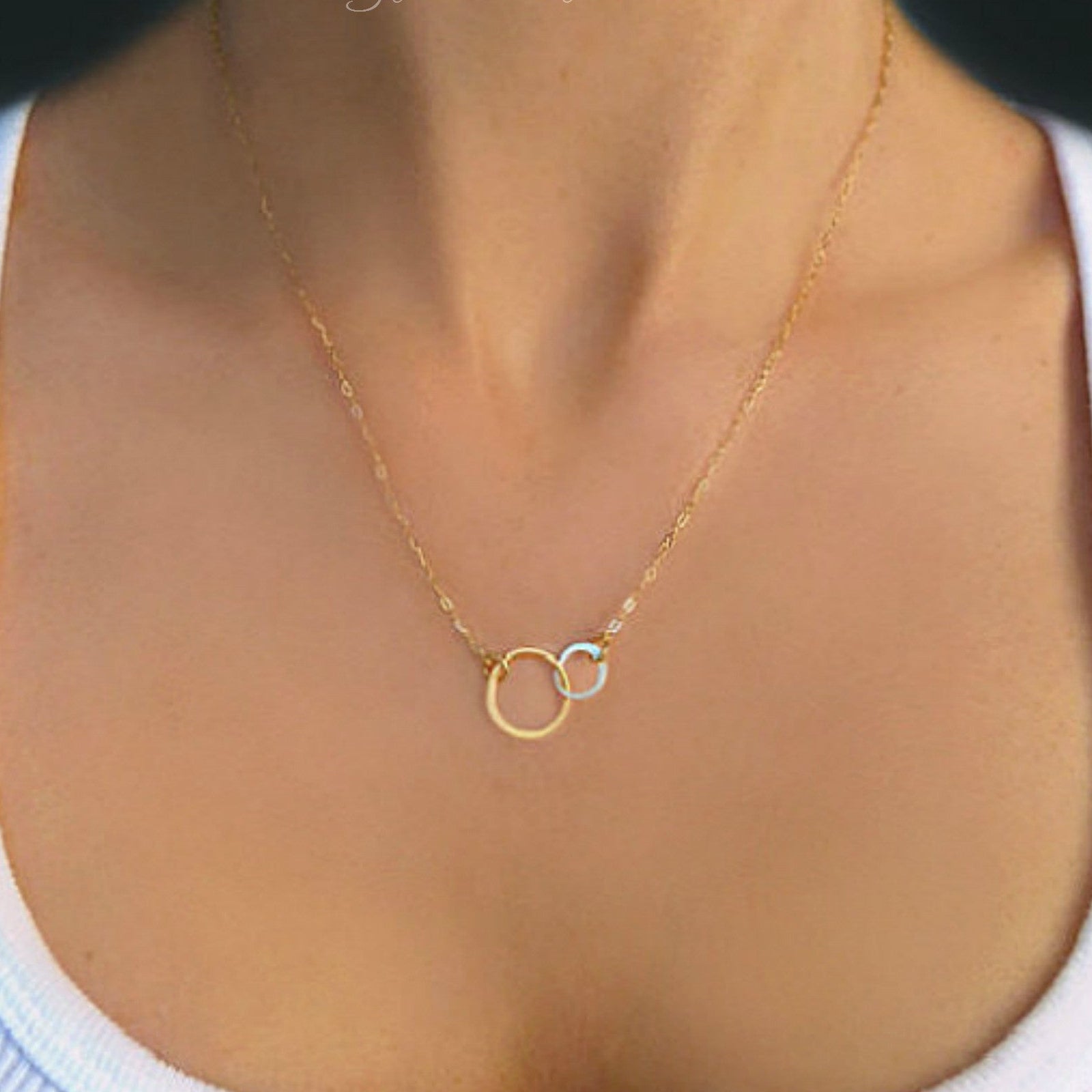 Mixed Metal Linked Circles Eternity Necklace For Women