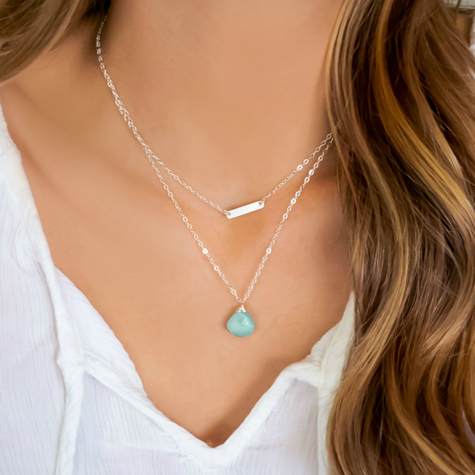 Larimar Necklace With Teardrop Pendant - 925 Sterling Silver, or 14k Gold Fill