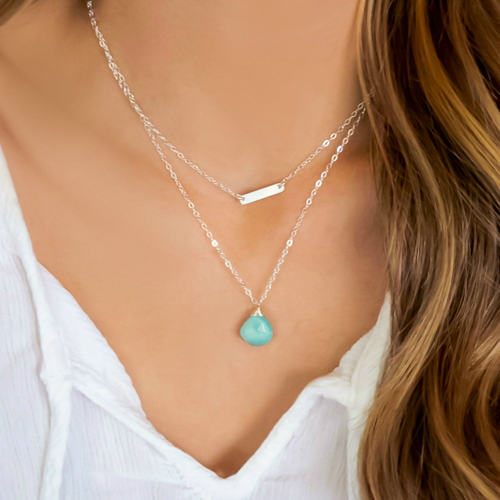 Larimar Necklace With Teardrop Pendant - 925 Sterling Silver, or 14k Gold Fill