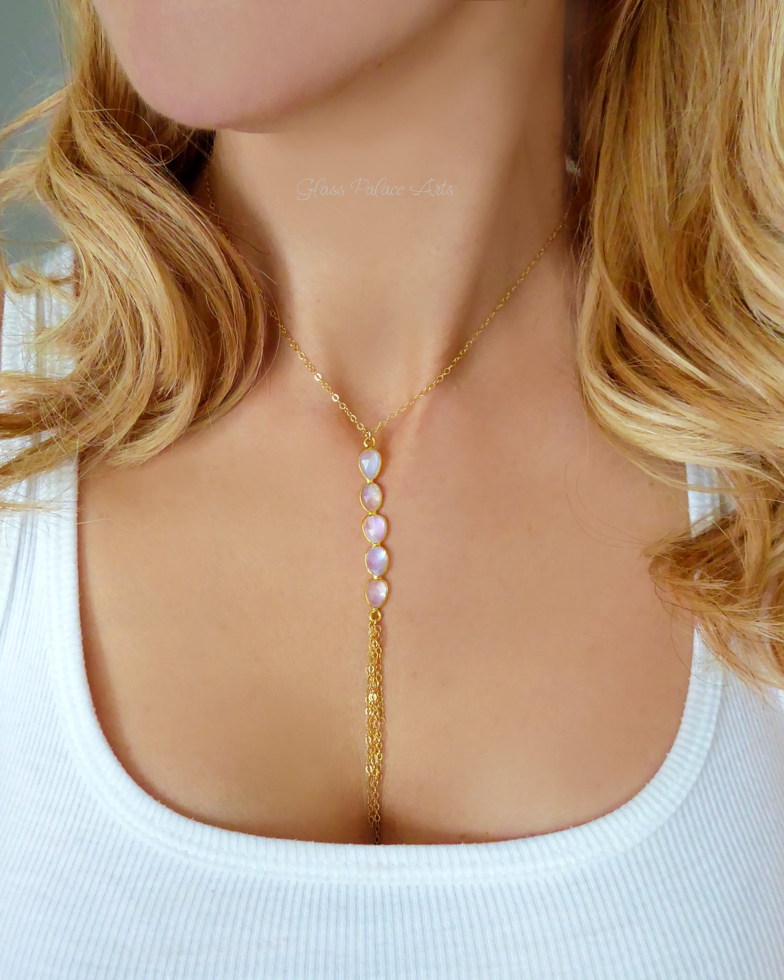 Moonstone Necklace With Gemstone Pendant Drop - 14k Gold Fill or Sterling Silver