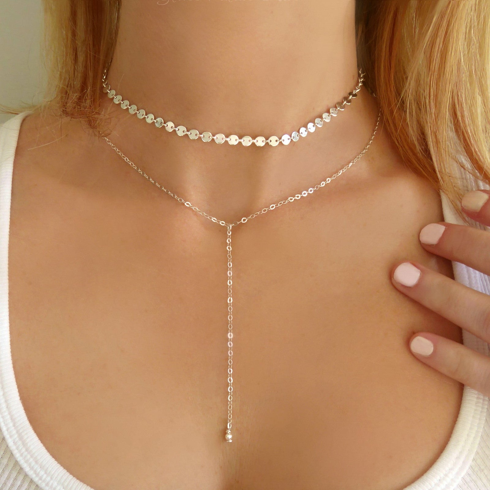 Choker Lariat Necklace Set For Women - Sterling Silver, Gold, Rose Gold