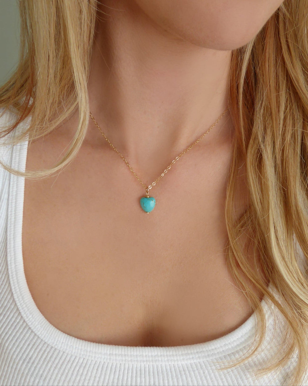 Tiny Turquoise Heart Necklace For Women - Sterling Silver, 14k Gold Fill