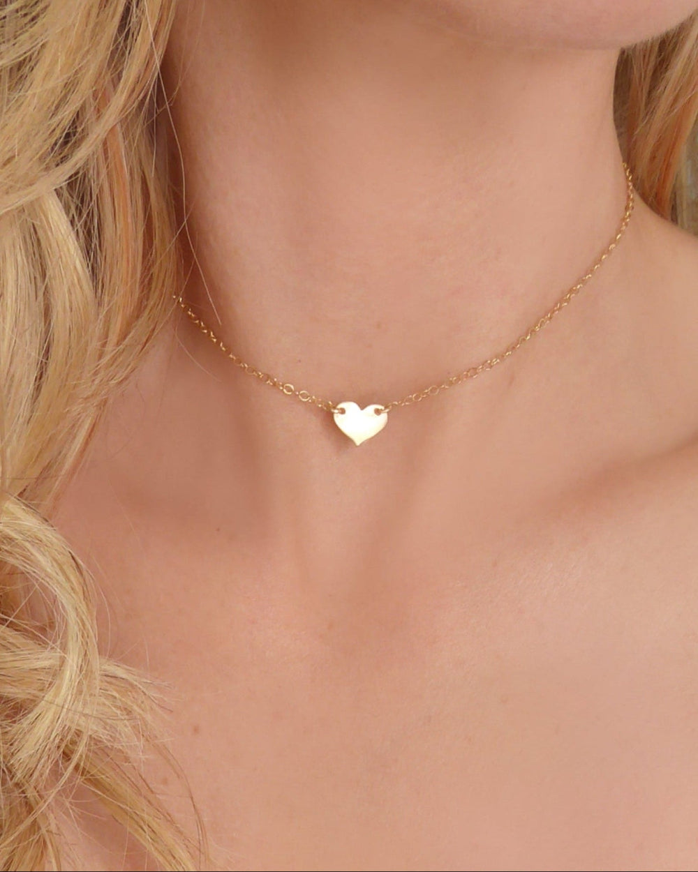 Personalized Heart Choker Necklace For Women - 14k Gold Fill