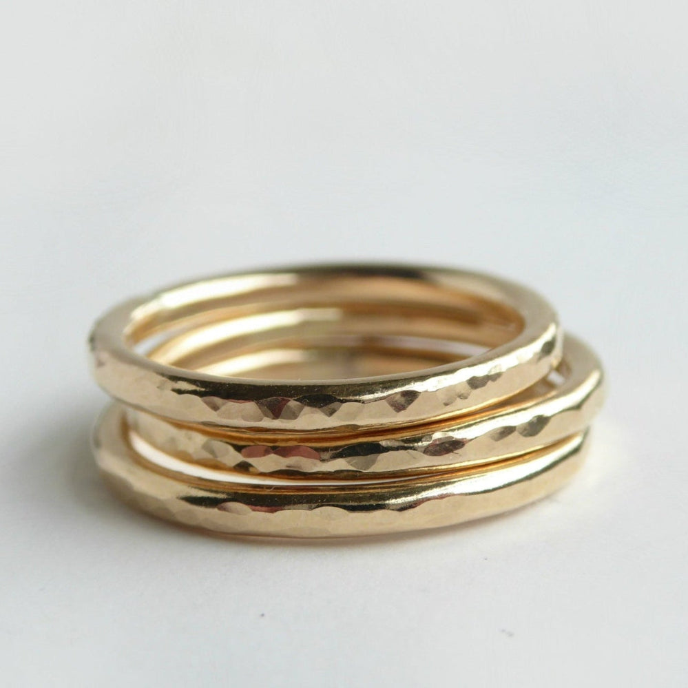 Gold Stacking Ring for Women - 14k Gold Hammered Ring
