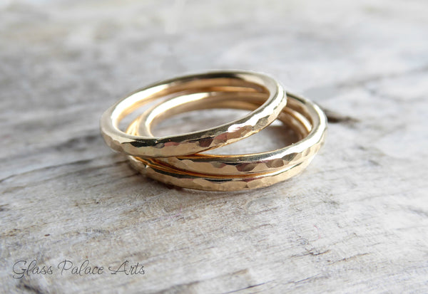 Gold Stacking Ring for Women - 14k Gold Hammered Ring