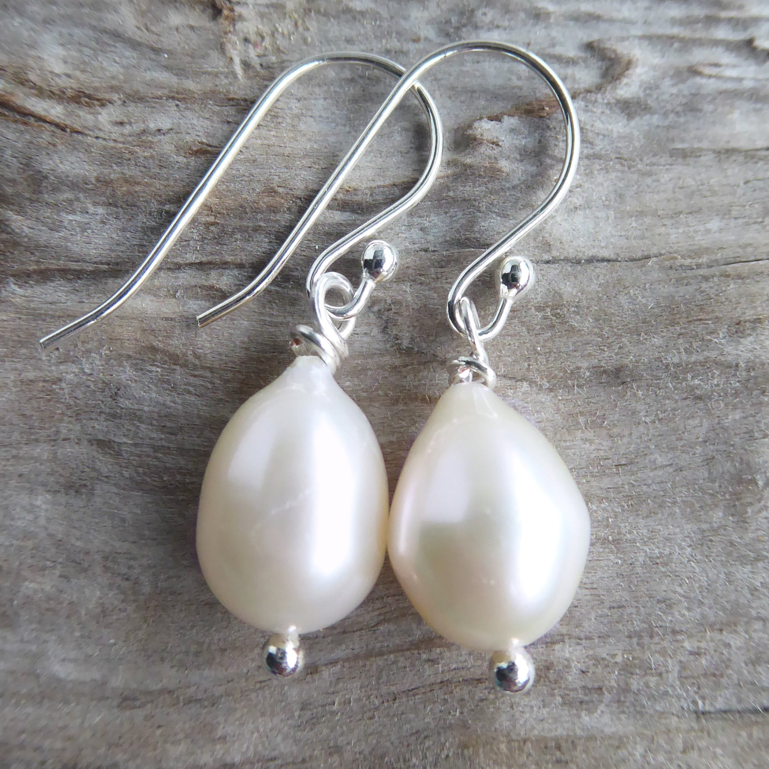 Genuine Freshwater Pearl Teardrop Earrings - Sterling Silver