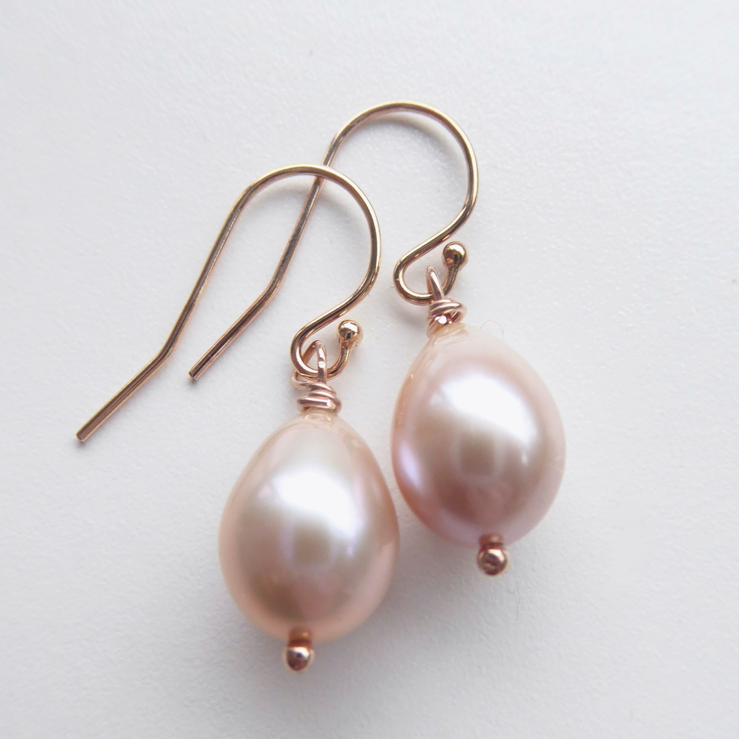 Freshwater Pearl Champagne Pink Pearl Teardrop Earrings - Rose Gold