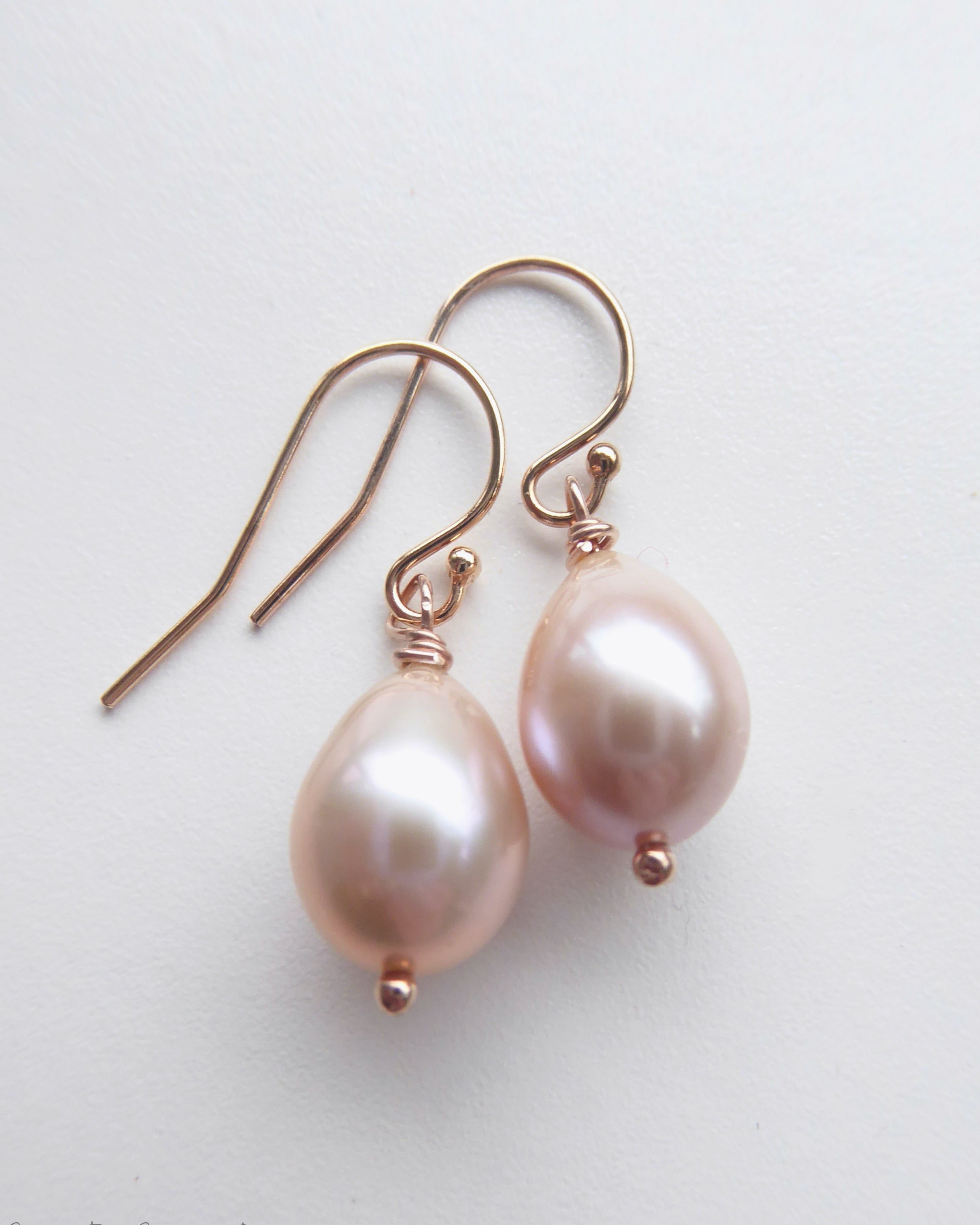 Freshwater Pearl Champagne Pink Pearl Teardrop Earrings - Rose Gold