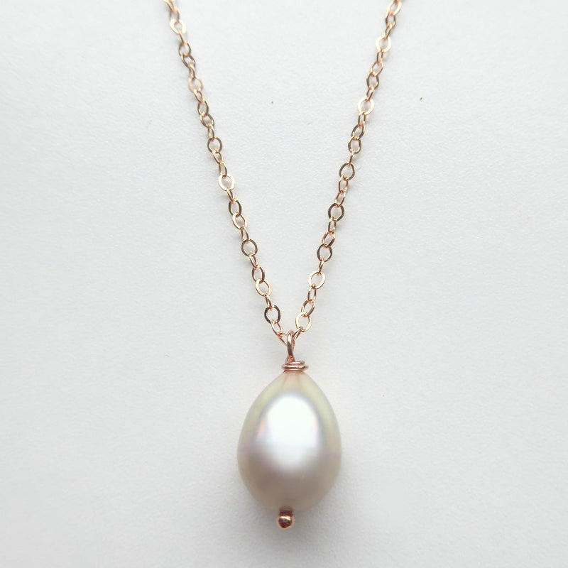 Freshwater Pearl Teardrop Necklace Rose Gold
