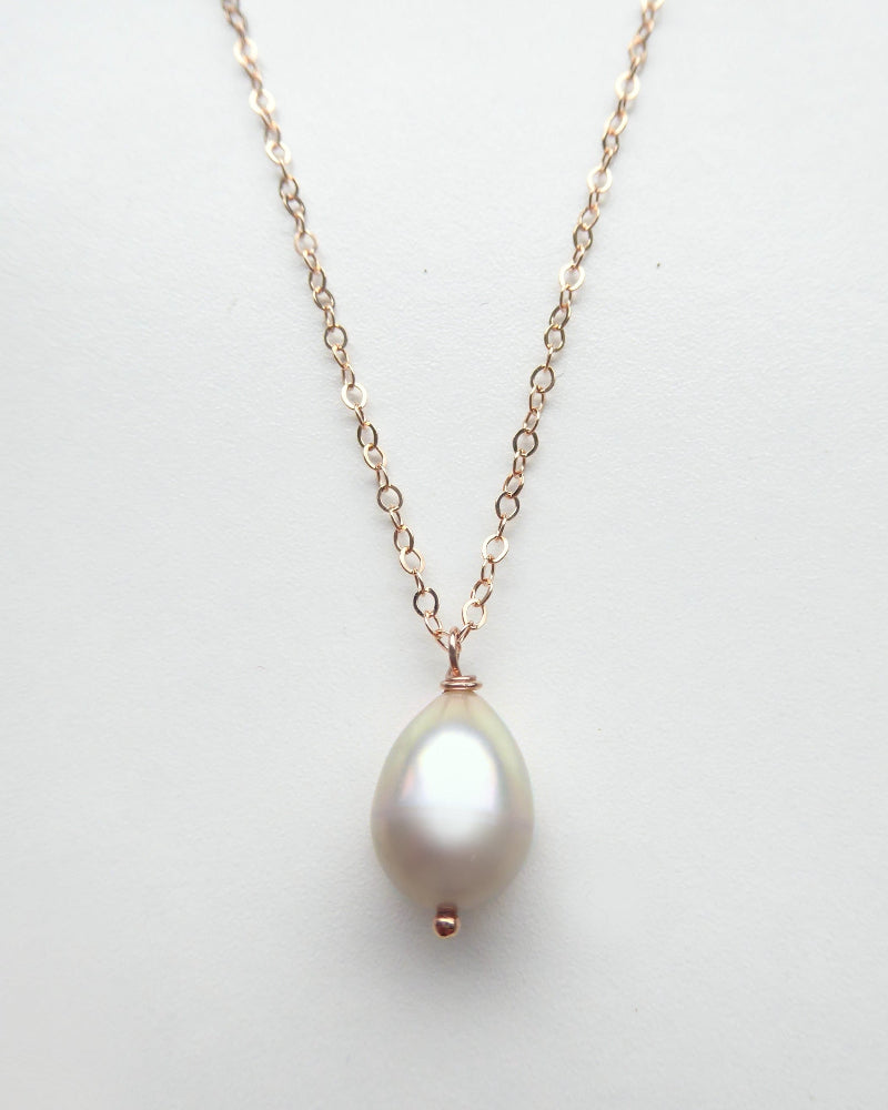 Freshwater Pearl Teardrop Necklace Rose Gold