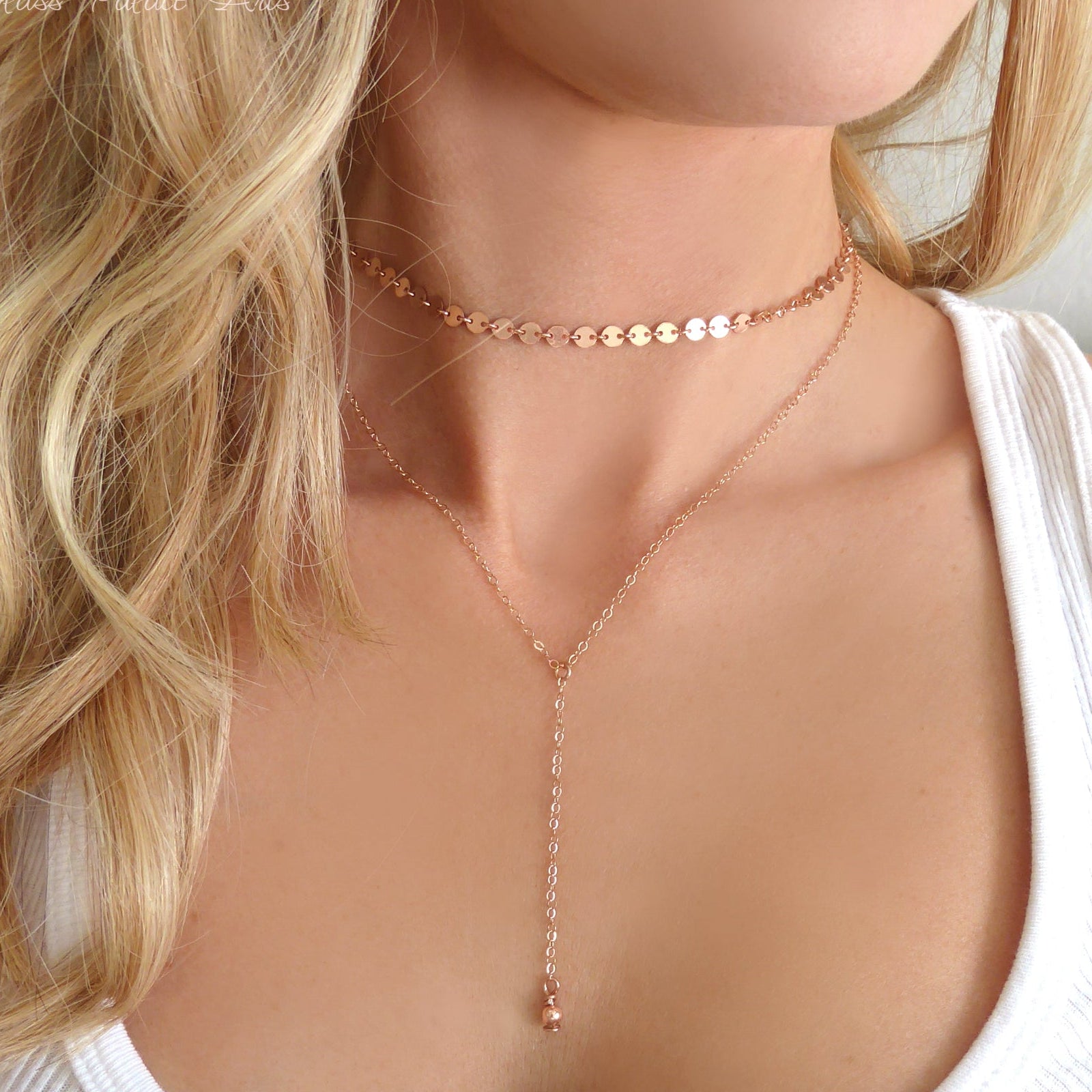 Choker Lariat Necklace Set For Women - Sterling Silver, Gold, Rose Gold