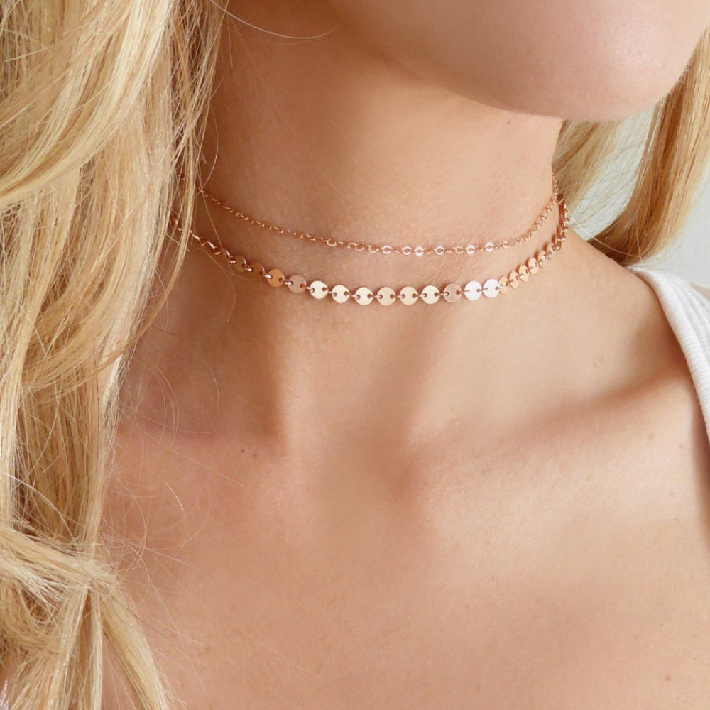 Rose Gold Choker Chain Necklace Set