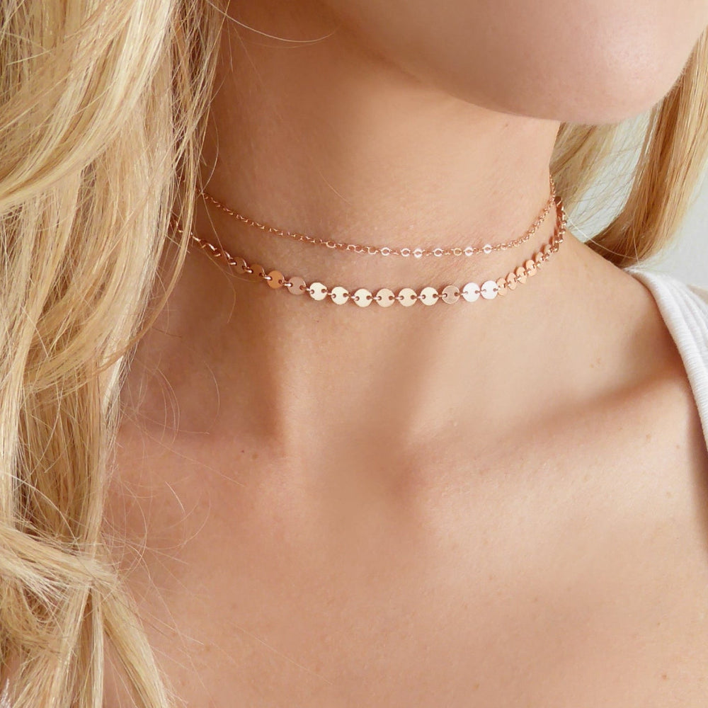Rose Gold Double Chain Choker Necklace Set