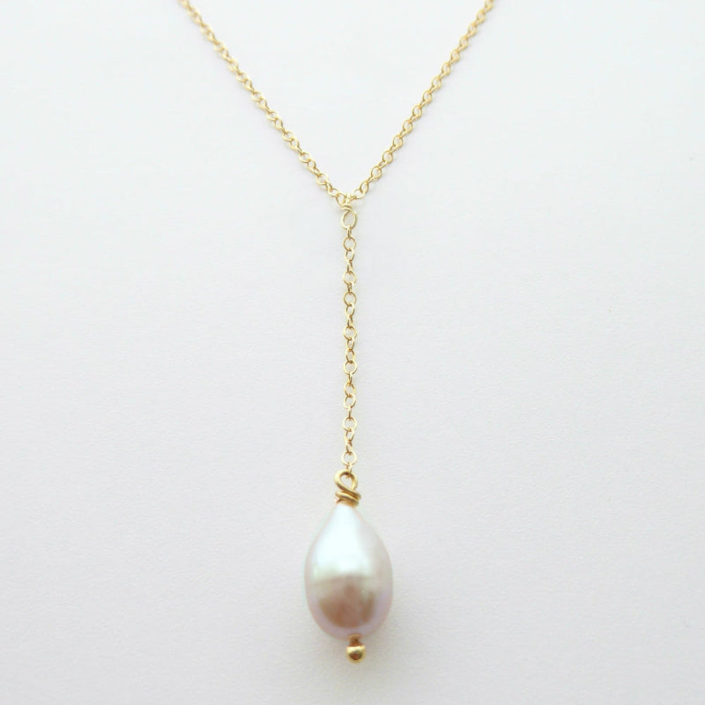 Pearl Teardrop Lariat Y Necklace With Freshwater Pearl Pendant