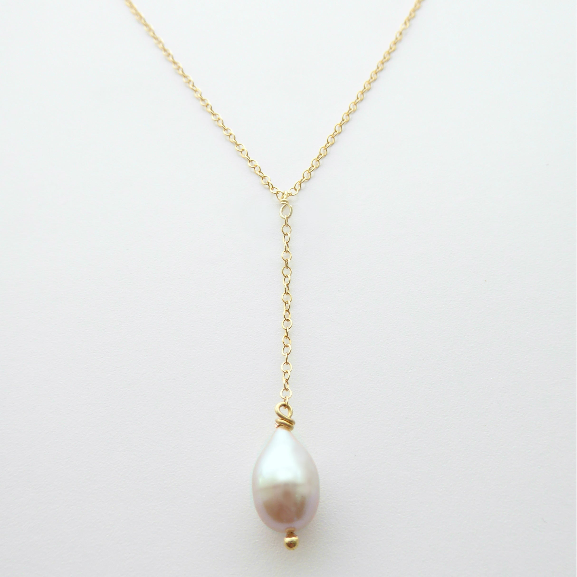 Pearl Teardrop Lariat Y Necklace With Freshwater Pearl Pendant